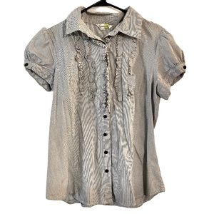 Speechless Pinstripe Tuxedo Blouse Short Sleeve